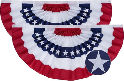 SYII Bunting Flag 1.5x3 Feet Outdoor (2 PCS), Embroidery Stars American US Bunting Flags with 3 Brass Grommets, Patriotic Half Fan Banner for Fourth of July Decor, 4th of july Decorations Outdoor