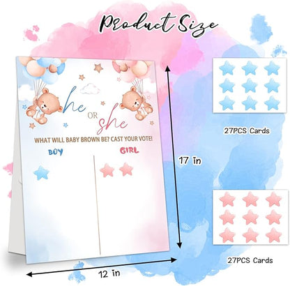 LNOKRIM Gender Reveal Party Games, Bear Theme Baby Gender Reveal Voting Board Sign, 54 Boy Girl Voting Stickers, He or She, Gender Reveal Party Centerpiece Decorations (12x17)