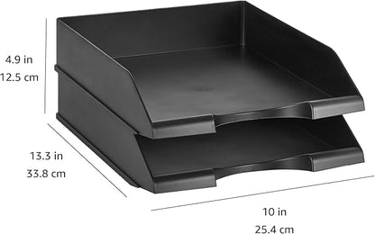 Amazon Basics Rectangular Stackable Desk Organizer Office Letter Tray, File Storage, Paper Organizer, Black, 2-Pack