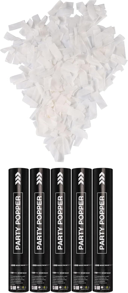 White Confetti Poppers 12 Inch,Wedding Confetti Cannon Air Powered(5 Pack),Launches 20-25ft, Party Poppers for Engaged,Birthday,Celebrations and New Years Eve