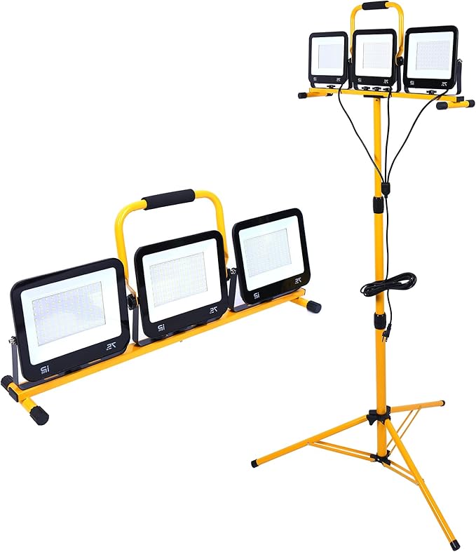 86In 22500 Lumen Work Lights with Stand, 3 Adjustable Head LED Light, 38.2''- 75.2'' & Foldable Tripod Waterproof Lamp Individual Switch 7500 Kelvin Color Temperature