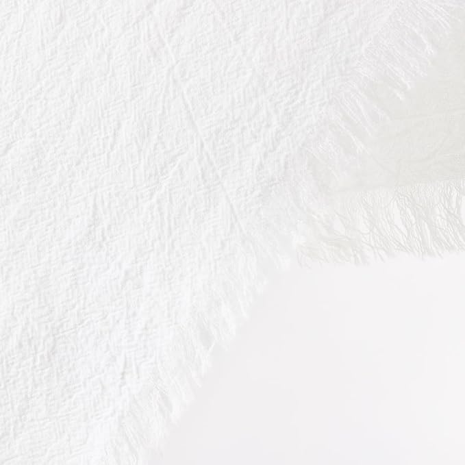 12 Pack Ivory White Cotton Linen Napkins with Fringe Christmas White Cloth Napkins Set of 12 Boho Handmade Holiday Napkins Bulk for Wedding Baby Shower Parties, 17 x 17 Inches