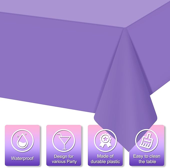 MASHAN 12pcs Assorted Color Purple Pink Tablecloths Disposable Plastic Table Cloth Rectangle Table Covers for Lavender Butterfly Theme Party Birthday Wedding Picnic Home Party Decoration,108 * 54inch