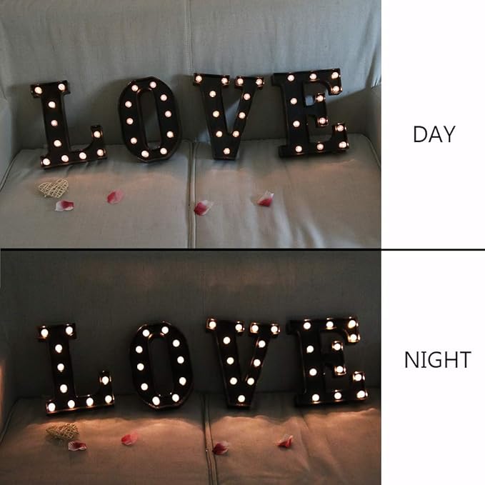 Light Up Black Alphabet Marquee Letters Sign LED Marquee Number Lights Sign for Night Light Home Bar Christmas Lamp Birthday Party Wedding Decoration V