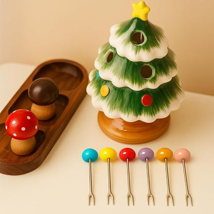 Christmas Fruit Fork Set with Jar- 6pcs Christmas Forks Xmas Creative Tableware Stainless Steel Forks for Fruit Cake Dessert Fork Xmas Decoration Gift for Hostess Instagram-Ready Tableware