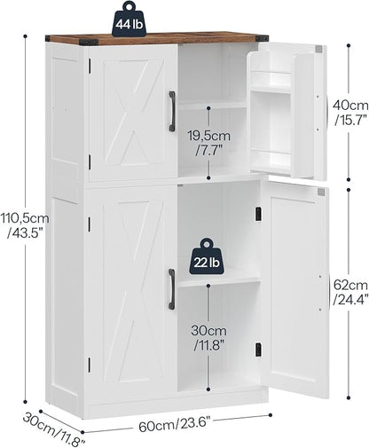 HOOBRO Bathroom Storage Cabinet, Farmhouse Freestanding Floor Cabinet with 2 Extra Hidden Storage Doors, Adjustable Shelves, Large Capacity, Easy Assembly, 11.8 x 23.6 x 43.5 Inches, White and Walnut