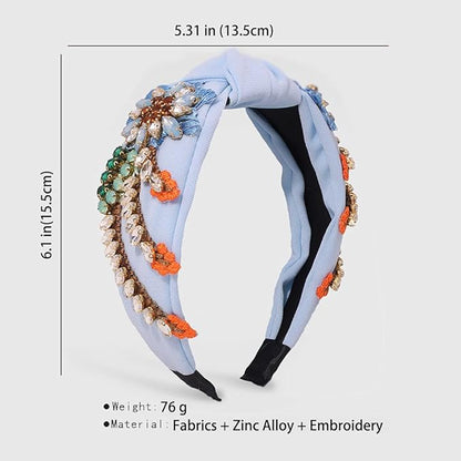 Yusier Baroque Rhinestone Crystal Headbands for Women Embroidered Hair Band Exquisite Hairband - Available in 5 Colors (Blue)