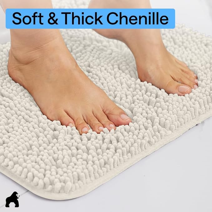 GORILLA GRIP Bathroom Rug Sets, Soft Chenille 2 Piece Area Rugs Set, Toilet Base Mat and 30x20 Carpet, Absorbent Microfiber Washable Mats Dry Quickly, Home Décor and Bath Room Accessories, Ivory
