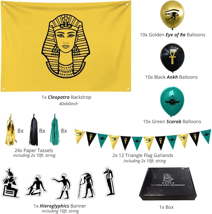 Hades Egyptian Party Decorations – Ancient Egyptian Photo Props Décor – Egypt Balloons Garlands Backdrop – Birthday Party Supplies for Adults Kids