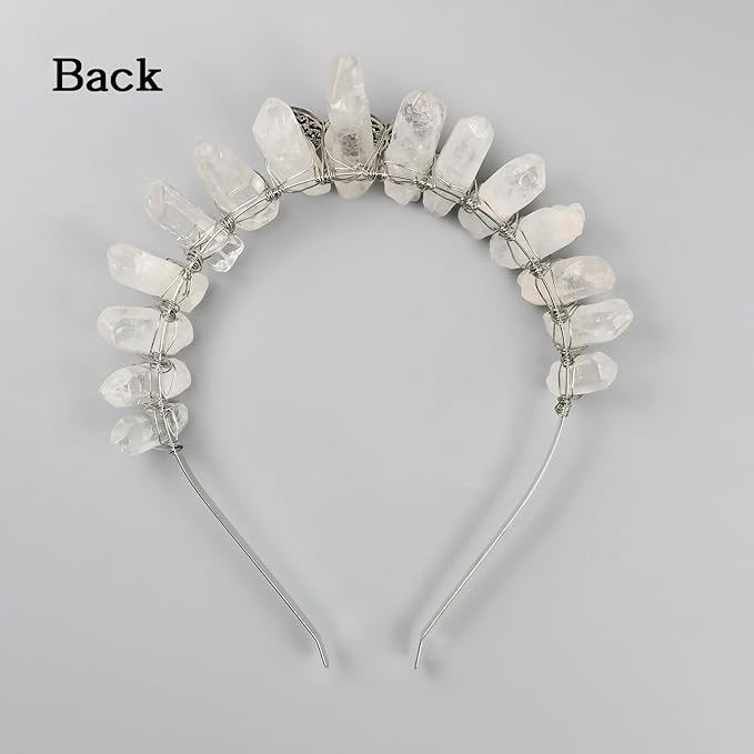 Raw Crystal Tiara Headband, Bridal Crown Rhinestone Fairy Headwear for Wedding Bride Women Girls (clear)