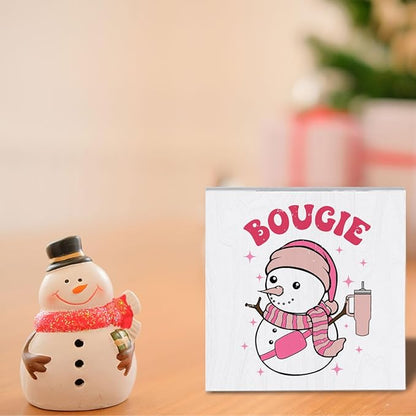 Pink Christmas Decorations for Home Christmas Snowman Decor for Room Snowman Decor for Office Table Merry Xmas Decorations 5 x 5 Inches