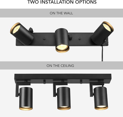 GLOBE Electric 64000164 17" 3-Light Plug-in Track Lighting, Matte Black, 15 Foot Cord, in-Line On/Off Rocker Switch, Pivoting Track Heads, Ceiling Light, Home Improvement