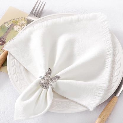 12 Pack Ivory White Cotton Linen Napkins with Fringe Christmas White Cloth Napkins Set of 12 Boho Handmade Holiday Napkins Bulk for Wedding Baby Shower Parties, 17 x 17 Inches