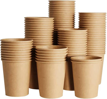 SIUQ 400 Pack 8 oz Kraft Paper Cups, Unbleached Disposable Paper Coffee Cups, Thickened Hot/Cold Beverage Drinking Cup for Party, Home, Cafes, Bistros, Businesses (Brown)