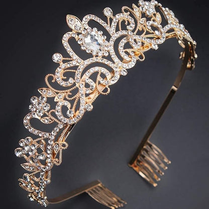 COCIDE Gold Tiara Crystal Crowns Rhinestone Crown Bride Bridal Wedding Birthday Party for Women