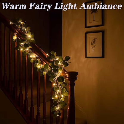 Twinkling Tree Garland,6ft Fairy Light Olive Vine with 96 Led and 250 Leaves,Pre-Lit Lighted Artificial Olive Garland with Timer for Christmas Decorations