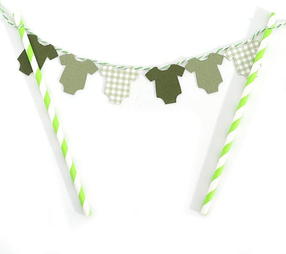 Green Baby Shower Cake Topper - Green Bodysuit Gingham Cake Topper,Gender Reveal Decor,Baby Shower Cake Decorations,Gingham Onesie Party Decorations (green-2)