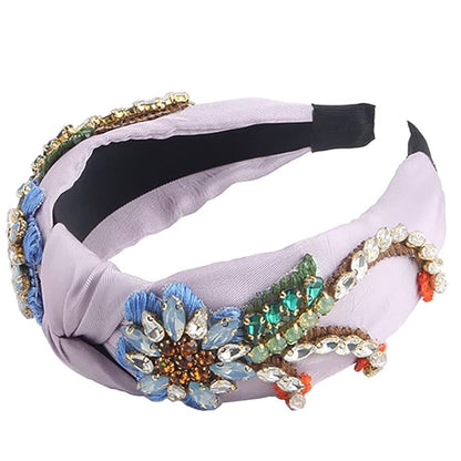 Yusier Baroque Rhinestone Crystal Hairband. Women's Hair Accessory. Satin Fabric. Exquisite Embroidery. Color: Lavender. Size: 1 Count(Pack of 1)