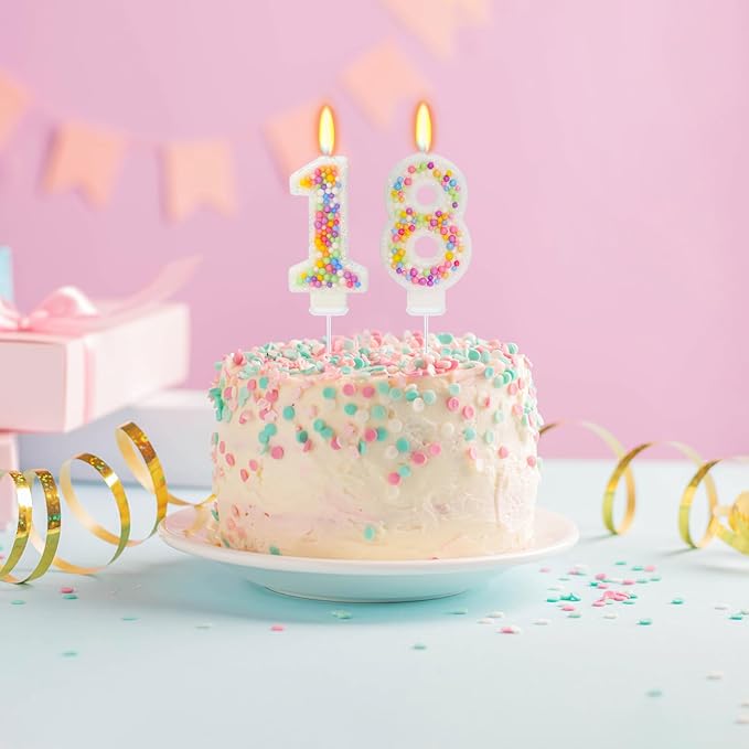 18th Birthday Candle for Cake, Colorful Macaron Numeral Candles for Boys/Girls, Theme Birthday Party Cake Decorations, Cake Topper for Birthday Party Supplies (Number 18)