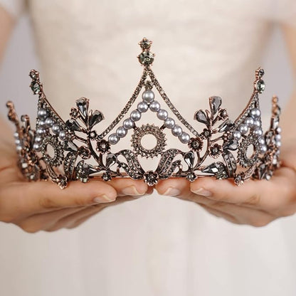 Wekicici Baroque Queen Crown Black Crystal Tiara Rhinestone Princess Wedding Headband for Women Birthday Pageant Party(Black)