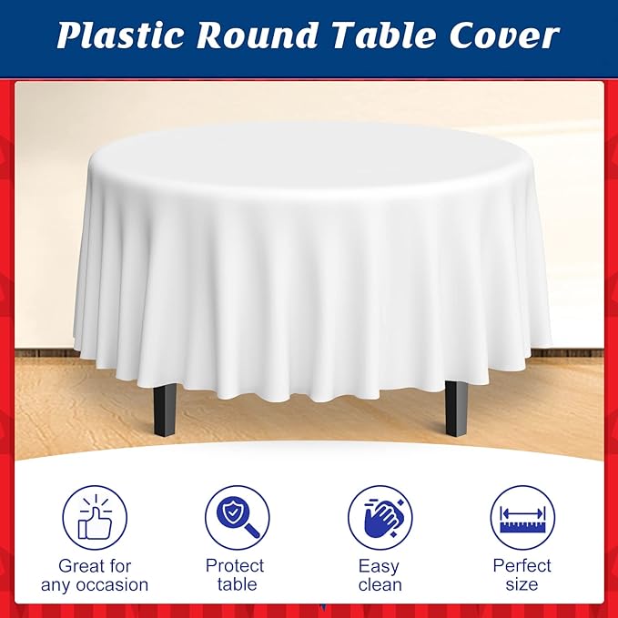 MASHAN 24 Pack 4th of July Plastic Tablecloth, Red White and Blue Patriotic Disposable Tablecloth, Waterproof Round Table Cover for Patriotic Independence Day Memorial Day Party Decorations, 84 Inch