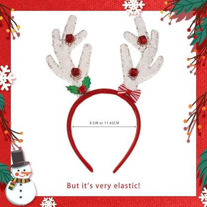 Madison Tyler Christmas Silver Reindeer Antlers with Mistletoe and Jingle Bells Headband | Cute Soft Headbands for Christmas Party | Holiday Gifts for Women