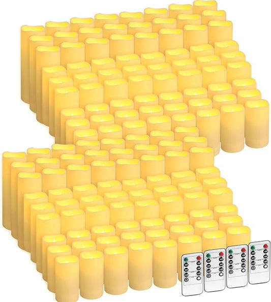 144-Pack LED Flameless Candles with Remote Control - Battery Operated, Timer, Dimmable, 3D Flame Flickering , Perfect for Halloween Christmas Parties,Wedding,Home Decor ,Gift and Special Occasions.