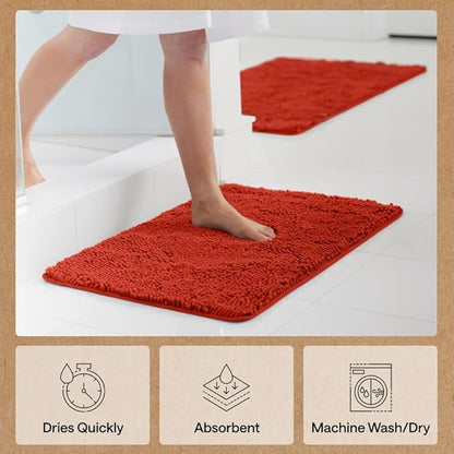 GORILLA GRIP Bath Rug Mat 44x26, Soft Absorbent Chenille, Quick Dry Microfiber Mats, Rubber Backing Washable Shower Floor Rugs, Bathmat Runner, US Designed Bathroom Home Accessories Sunset Orange