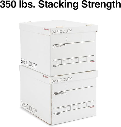 STAPLES Corrugated File Box Lift Off Lid, Letter/Legal Size, White/Black, 10/Pack