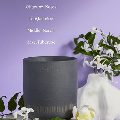 CAFTARI Luxury Aromatherapy Candle | Jasmine, Tuberose & Neroli Scented | 60 Hour Burn | Clean Coconut Soy Wax | Vegan, Gift-Ready Candle for Sleep & Home Spa Feel | Nidra