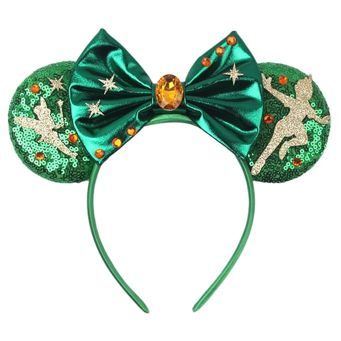 ANIUHL Christmas Mouse Ears Headband Polka Dot Snowflake Angel Rhinestone Sequin Bow Hairband for Party Favors