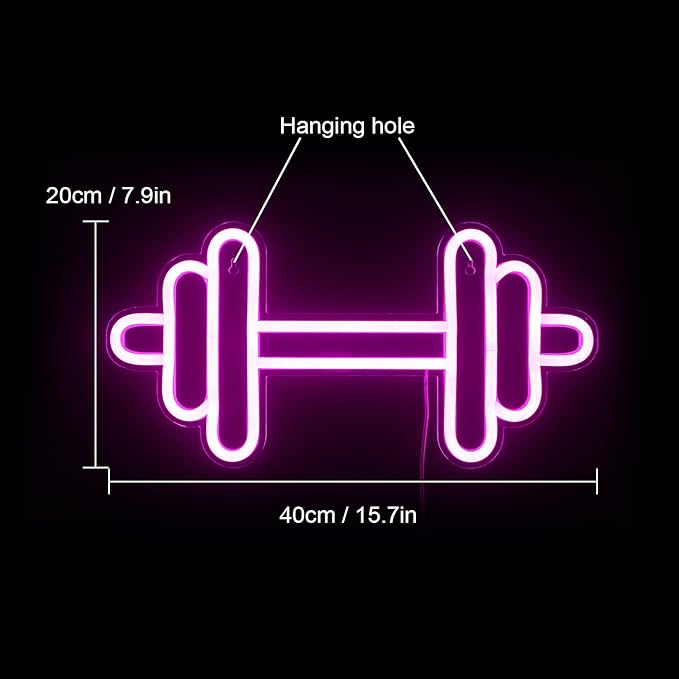 Lucunstar Gym Neon Sign Barbell Pink Neon Signs LED Dumbbell Shaped Light Up Gym Wall Stickers for Fitness Club Decor LED Sign Sports Gifts for Teen Girls Teen Sports Room Game Room Decor