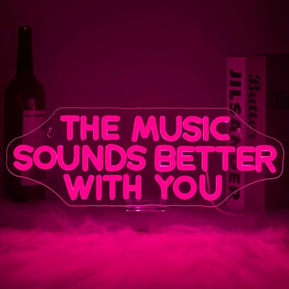NOSUN The Music Sounds Better with You Neon Sign Romance Neon Signs for Wall Decor Led Neon Sign Aesthetic Room Decor for Teen Girls Neon Lights Signs for Bedroom Salon Party Pink Light
