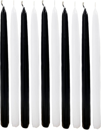 D'light Online Elegant 10" Black Tie Taper Candles Premium Quality- Unscented, Hand-Dipped Tapered Candles, Dripless and Smokeless - Set of 12 (10 Inch, Black Tie)