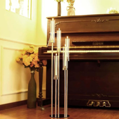 42.5in Gold Candelabra Centerpieces for Tables Candlestick Holders Decor Wedding Centerpiece Table Decorations 5 arm Candle Holder Set of 10 Acrylic lampshade Fit 0.9" LED Candle