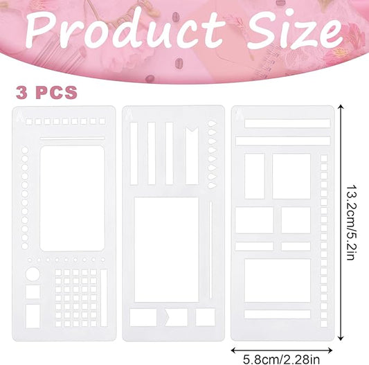 3 Pcs Planner Stencil Templates Journal Stencils for Planner Ruler Record Template Reusable Drawing Lettering Templates for Journaling, Calendar, Scrapbooking DIY Craft