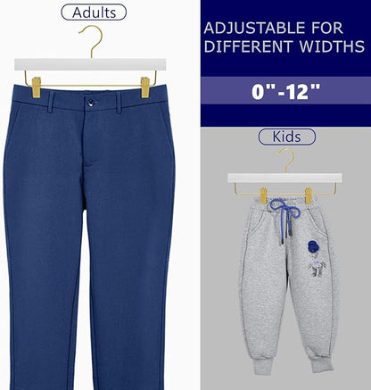 Amber Home 24 Pack White Wooden Pants Hangers with Gold Clips, Wood Skirt and Trouser Hangers for Jeans, Slacks, Shorts