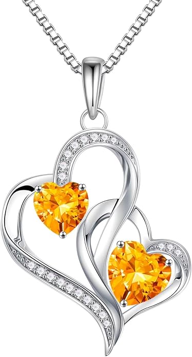 Iefil Christmas Gifts for Women - Double Heart Birthstone Necklace, 925 Sterling Silver Heart Pendant Necklace, Anniversary Birthday Gifts for Women | Personalized Jewelry Gift for Wife Mom Girlfriend