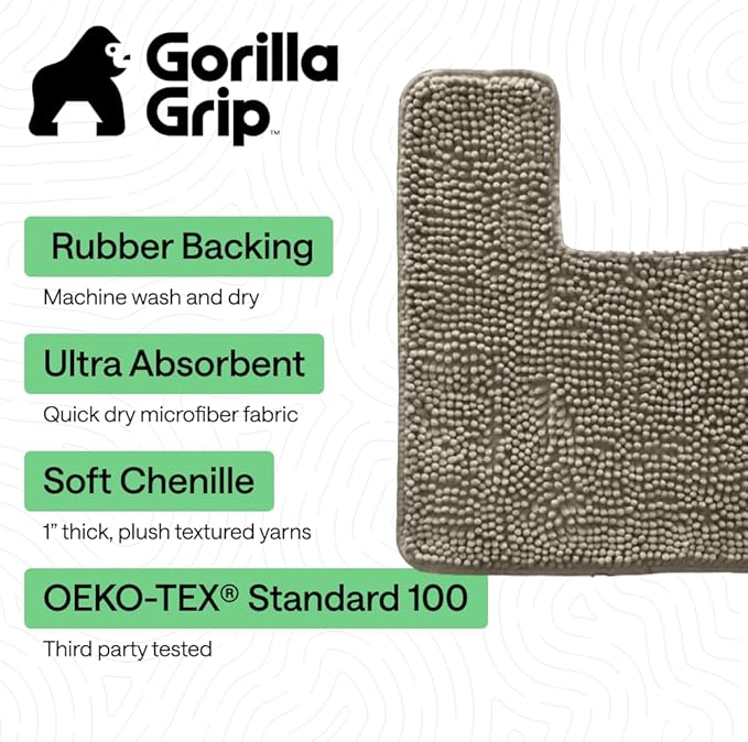 GORILLA GRIP Bathroom Rug Sets, Soft Chenille 2 Piece Area Rugs Set, Toilet Base Mat and 30x20 Carpet, Absorbent Microfiber Washable Mats Dry Quickly, Home Décor and Bath Room Accessories, Latte