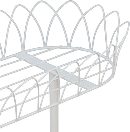 White Oval Plant Stand for Plants, French Provincial Side Table with Floral Accents, Low Indoor Greenery Display Shelf Garden Decor