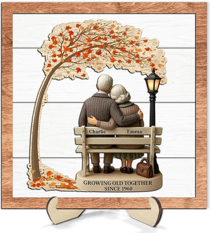 Growing Old Together Wooden Sign, Gifts for Him Her Wife Husband, Custom Wood Art Plaque Anniversary Couples Gift, Decor Valentine Christmas Gift For Parents, Grandparents Decorations Sign 39