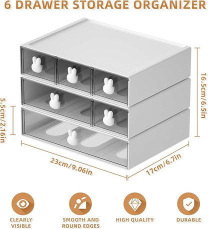 Marbrasse Desk Organizer with 6 Drawers, 3 Tier Stackable Storage Drawers Plastic Makeup Storage, Office Organizers and Storage, Desk Storage Box for Office, School, Home