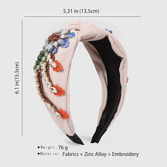 Yusier Baroque Rhinestone Crystal Headbands for Women - Embroidered Hair Band - Exquisite Hairband - Available in 5 Colors (Beige)