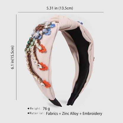 Yusier Baroque Rhinestone Crystal Headbands for Women - Embroidered Hair Band - Exquisite Hairband - Available in 5 Colors (Beige)