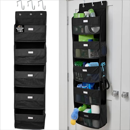GORILLA GRIP Over The Door Organizer Storage, 5 Deep Hanging Shelves, Holds 50lbs, Closet Organizers Shelf for Bedroom, Shoes, Bathroom, Nursery, Dorm Essentials, 3 Metal Hooks, 58x15 Inches, Black