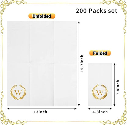 200 Pack Monogrammed Disposable Napkins Gold Foil Letter W Guest Napkins Initial Disposable Hand Paper Towels for Wedding Engagement Baby Shower Party Home Kitchen Bathroom Dinner Decorative Towels