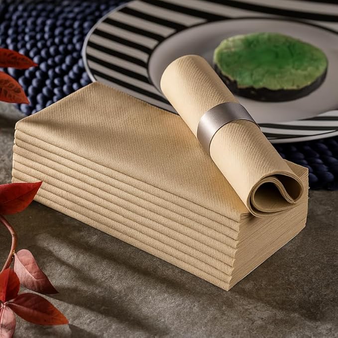Wood Paper Napkins | Linen Feel Guest Disposable Cloth Like Dinner Napkins | Hand Towels | Soft, Absorbent, Paper Hand Napkins for Kitchen, Bathroom, Parties, Weddings, Dinners | 50 Pack