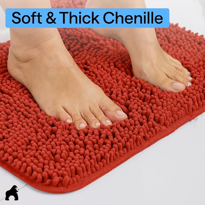 GORILLA GRIP Bath Rug Mat, Thick Soft Absorbent Chenille, Quick Dry Microfiber Mats, Rubber Backing Washable Shower Floor Rugs, US Designed Bathroom Bathmat Home Accessories, 24x17, Sunset Orange