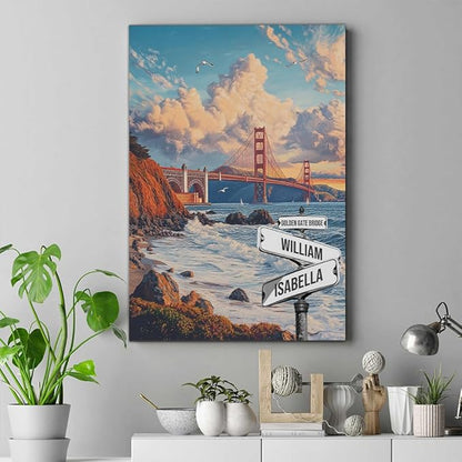 GABITA Personalized Crossroads Street Sign Wall Art for Couples, Anniversary Canvas for Couple, Gift for Valentines Day, Girlfriend Boyfriends Gifts, Custom Golden Gate Bridge Poster for Wife Husband