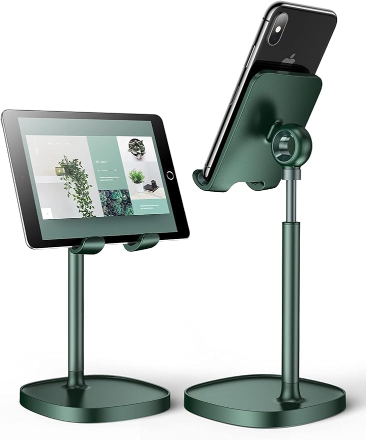 LISEN Phone Holder for Desk, Adjustable Phone Holder Cell Phone Stand Tablet Stand, Green Desk Accessories Office Gifts for Mom Easter Kids Gifts Compatible with iPhone iPad Switch 4-10"